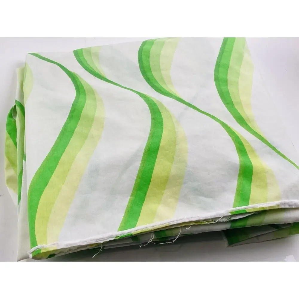 Vintage 1970s Dan River Percale Tranquale Green Wavy Sheet Set Flat Pillowcase